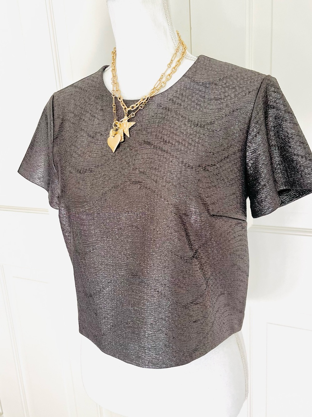NWT Club Monaco gunmetal gray metallic crop top M